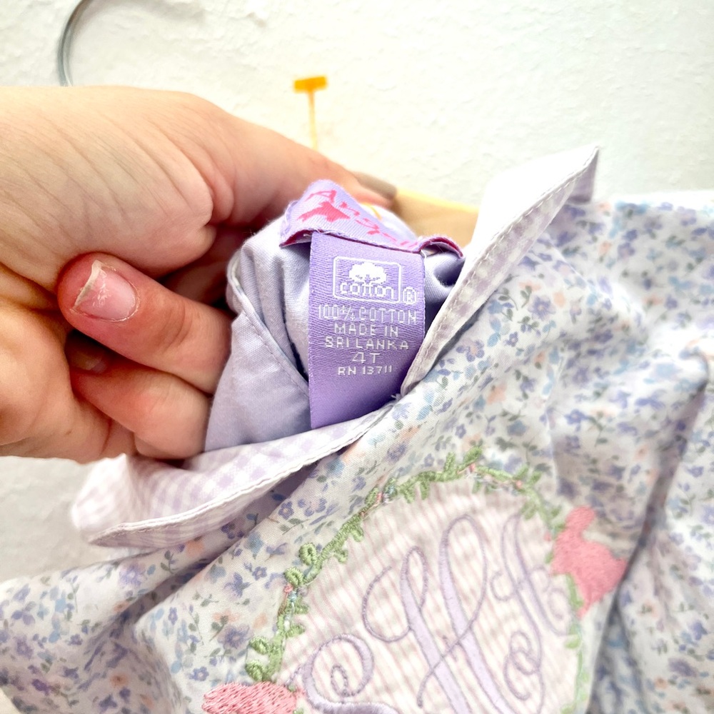 Girls 4T Lavender Floral Peter Pan Collar Dress  Embroidered “SHA” Monogram - Picture 5 of 7